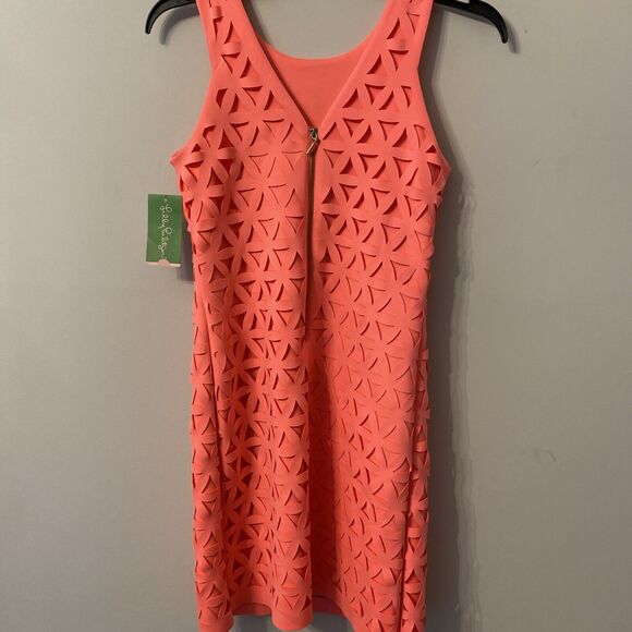 Lilly Pulitzer Dress Pink Sun Ray Daisy Laser Cut Scuba Neoprene Shift Dress XS - Picture 4 of 8